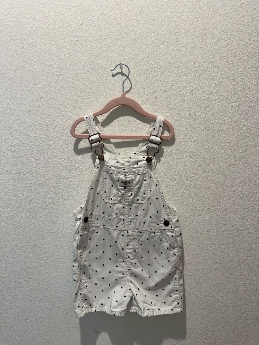 OshKosh B'gosh White Polka Dot Short Overalls